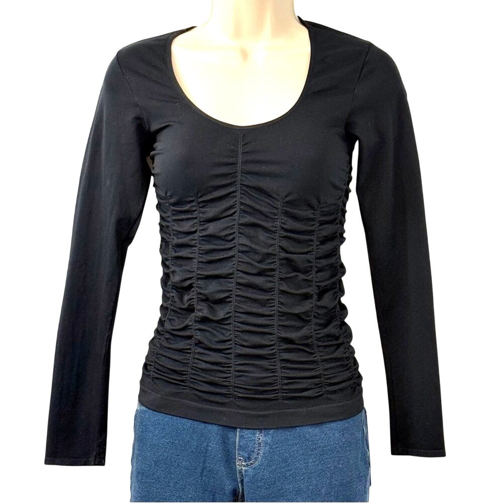 Last Tango Black Fitted Top Stretchy Ruched Detail No Seams Long Sleeve